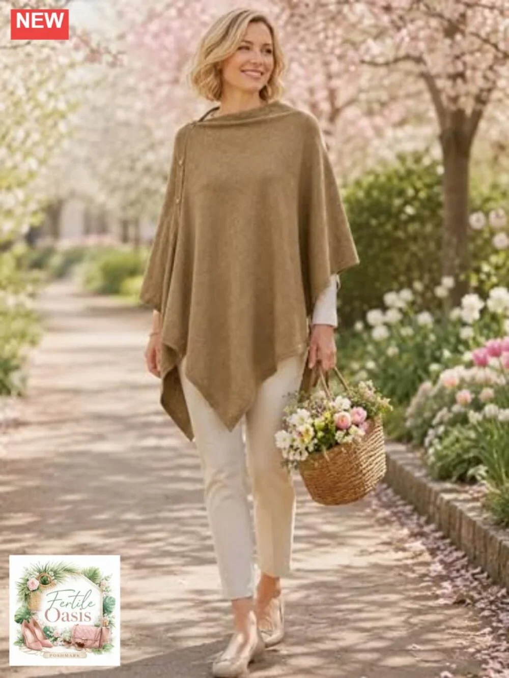 Soft Viscose Knit Poncho Shawl Wrap with Buttons | Cozy Cape for Women
